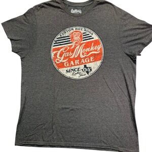 Hot Rod Garage Graphic Tee Gray Distressed Logo Biker Streetwear L Gas Monkey